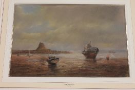 Patrick Ryan : Lindisfarne dawn, colour chalks, signed, 30 cm x 43 cm, framed.