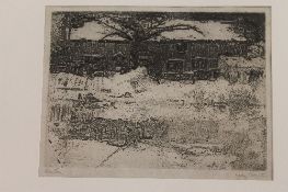 George Horton : Winter, dry point etching, signed in pencil, 32cm x 24cm, framed.