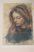 After Pietro Annigoni : Head and shoulder study of a lady, reproduction in colours,