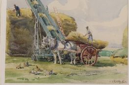 James William Booth : Old Fashioned Harvest, watercolour, signed, 37cm x 27cm, framed.