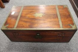 A Victorian brass inlaid mahogany writing box, with military style handles, width 50.5 cm. CONDITION