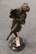 After Milo - bronze study depicting a Lady with cymbals, on marble socle, height 39 cm.  CONDITION