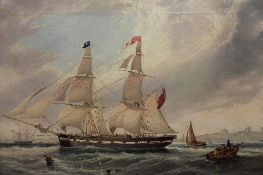 John Scott : Tynemouth, oil on canvas, signed, dated 1857, 97cm x 67cm, framed.