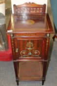 A late nineteenth century mahogany pot cupboard by Gillows, with painted decorations, with 38cm.