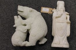A carved Chinese white marble figure depicting a bearded man, height 26.5 cm. together with a