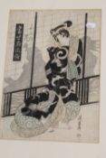 Nineteenth century Japanese School :  Study of  Geisha, woodcut, 25cm x 35cm,