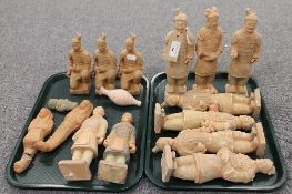 A collection of sixteen terracotta items including Qin Shihuang type warriors. (16) CONDITION