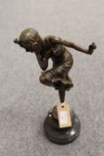 After D.H. Chiparus - bronze study depicting an art deco style dancer on marble socle, height 38 cm.