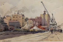 Robert Menzies Scott : Glasgow Docks, watercolour, signed, 36cm x 53cm, framed.