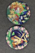 Two Maling plaques - decorated with a watermill and a windmill, diameter 28.5 cm  CONDITION