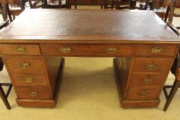 A late Victorian  mahogany pedestal desk, with 136cm.