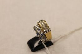 An 18ct gold diamond square set ring, together with a diamond and sapphire ring mounted in white