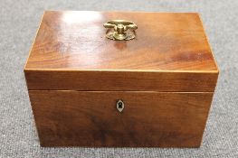 An early Victorian inlaid mahogany tea caddy, width 23 cm. CONDITION REPORT: With some later