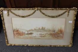 I. Wilton : Collecting Reeds, watercolour, signed, 67cm x 29cm, framed.