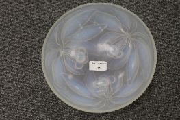 A French opalescent glass bowl, decorated with leaf and berrys, stamped G.Vallon, diameter 23.5