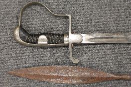 An Elkhorn cavalry sword, with wired hilt, together with a metal spear. (2) CONDITION REPORT: Good