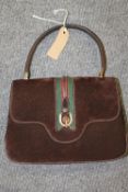 A Gucci Lady's small handbag in brown suede, with original box and duster bag.  CONDITION REPORT: