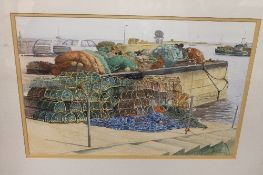 Peter Gray : Nets, pots, ropes at Seahouses, watercolour, signed, 44cm x 30cm.