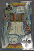A glazed panel from a one armed bandit machine, depicting the king of clubs, 43cm x 74cm.