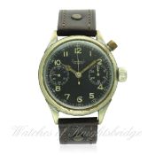 A RARE GENTLEMAN'S GERMAN MILITARY HANHART PILOTS SINGLE BUTTON CHRONOGRAPH WRIST WATCH CIRCA