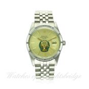 A RARE GENTLEMAN'S STAINLESS STEEL ROLEX OYSTER PERPETUAL DATE BRACELET WATCH CIRCA 1980, REF. 15010