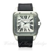 A GENTLEMAN'S STAINLESS STEEL CARTIER SANTOS 100 WRIST WATCH CIRCA 2007, REF. 2656 D: Silver dial