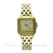 A GENTLEMAN'S 18K SOLID GOLD & STAINLESS STEEL CARTIER PANTHERE BRACELET WATCH CIRCA 1990s, REF.