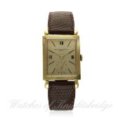 A GENTLEMAN'S 18K SOLID PINK GOLD VACHERON & CONSTANTIN RECTANGULAR WRIST WATCH DATED 1950 FROM CASE