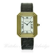A RARE GENTLEMAN'S 18K SOLID GOLD CARTIER PARIS WRIST WATCH CIRCA 1970s WITH CARTIER BOX D: White