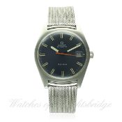 A GENTLEMAN'S STAINLESS STEEL OMEGA GENEVE AUTOMATIC BRACELET WATCH CIRCA 1969, REF. 166.041
D: Blue