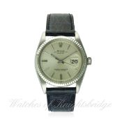 A GENTLEMAN'S STEEL & WHITE GOLD ROLEX OYSTER PERPETUAL DATEJUST WRIST WATCH CIRCA 1970, REF. 1601