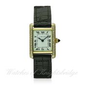 A LADIES 18K SOLID GOLD CARTIER PARIS TANK WRIST WATCH CIRCA 1970s D: White dial with Roman numerals