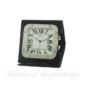 A CARTIER SANTOS TRAVEL ALARM DESK CLOCK CIRCA 2007, REF. 2750
D: White dial with Roman numerals,