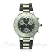 A GENTLEMAN'S STAINLESS STEEL & BLACK RUBBER CARTIER 21 CHRONOSCAPH BRACELET WATCH DATED 2005,
