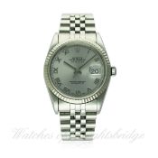 A GENTLEMAN'S STEEL & WHITE GOLD ROLEX OYSTER PERPETUAL DATEJUST BRACELET WATCH CIRCA 1991, REF.