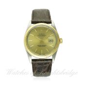 A GENTLEMAN'S STEEL & GOLD ROLEX OYSTER PERPETUAL DATEJUST WRIST WATCH CIRCA 1985, REF. 16013
D: