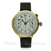 A GENTLEMAN'S 18K SOLID GOLD CENTREX SINGLE BUTTON CHRONOGRAPH WRIST WATCH CIRCA 1930 D: White