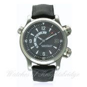 A GENTLEMAN'S 18K WHITE GOLD JAEGER LECOULTRE MASTER COMPRESSOR MEMOVOX ALARM WRIST WATCH CIRCA