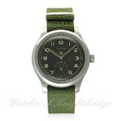 A GENTLEMAN'S STAINLESS STEEL BRITISH MILITARY W.W.W. CYMA WRIST WATCH CIRCA 1940s 
D: Black dial