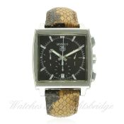 A GENTLEMAN'S STAINLESS STEEL TAG HEUER MONACO 'PYTHON' AUTOMATIC CHRONOGRAPH WRIST WATCH DATED