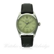 A GENTLEMAN'S STAINLESS STEEL ROLEX OYSTER PERPETUAL WRIST WATCH CIRCA 1955, REF. 6284
D: Silver 