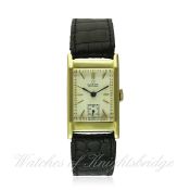 A GENTLEMAN'S 18K SOLID GOLD OMEGA RECTANGULAR WRIST WATCH CIRCA 1935, REF. 8589440
D: Silver dial