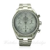 A LADIES STAINLESS STEEL & DIAMOND OMEGA SPEEDMASTER AUTOMATIC CHRONOGRAPH BRACELET WATCH CIRCA 2012