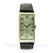A GENTLEMAN'S LARGE SIZE 18K SOLID GOLD RECTANGULAR WRIST WATCH CIRCA 1920s
D: Silver dial with