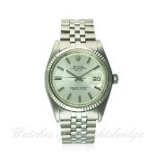 A GENTLEMAN'S STEEL & WHITE GOLD ROLEX OYSTER PERPETUAL DATEJUST WRIST WATCH CIRCA 1972, REF. 1601