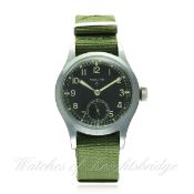 A GENTLEMAN'S BRITISH MILITARY W.W.W. RECORD WRIST WATCH CIRCA 1940s D: Black dial with Arabic