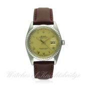 A GENTLEMAN'S STAINLESS STEEL ROLEX OYSTER PERPETUAL DATEJUST WRIST WATCH CIRCA 1979, REF. 16030
