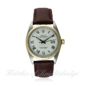 A GENTLEMAN'S STEEL & GOLD ROLEX OYSTER PERPETUAL DATEJUST WRIST WATCH CIRCA 1979, REF. 16013
D:
