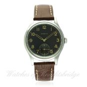 A GENTLEMAN'S STAINLESS STEEL ETERNA WRIST WATCH CIRCA 1940s D: Black dial with gilt Arabic