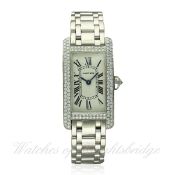 A LADIES 18K SOLID WHITE GOLD CARTIER TANK AMERICAINE BRACELET WATCH CIRCA 2004, REF. 1713 D: Silver